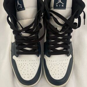 White and blue Jordan 1 mids size 12
